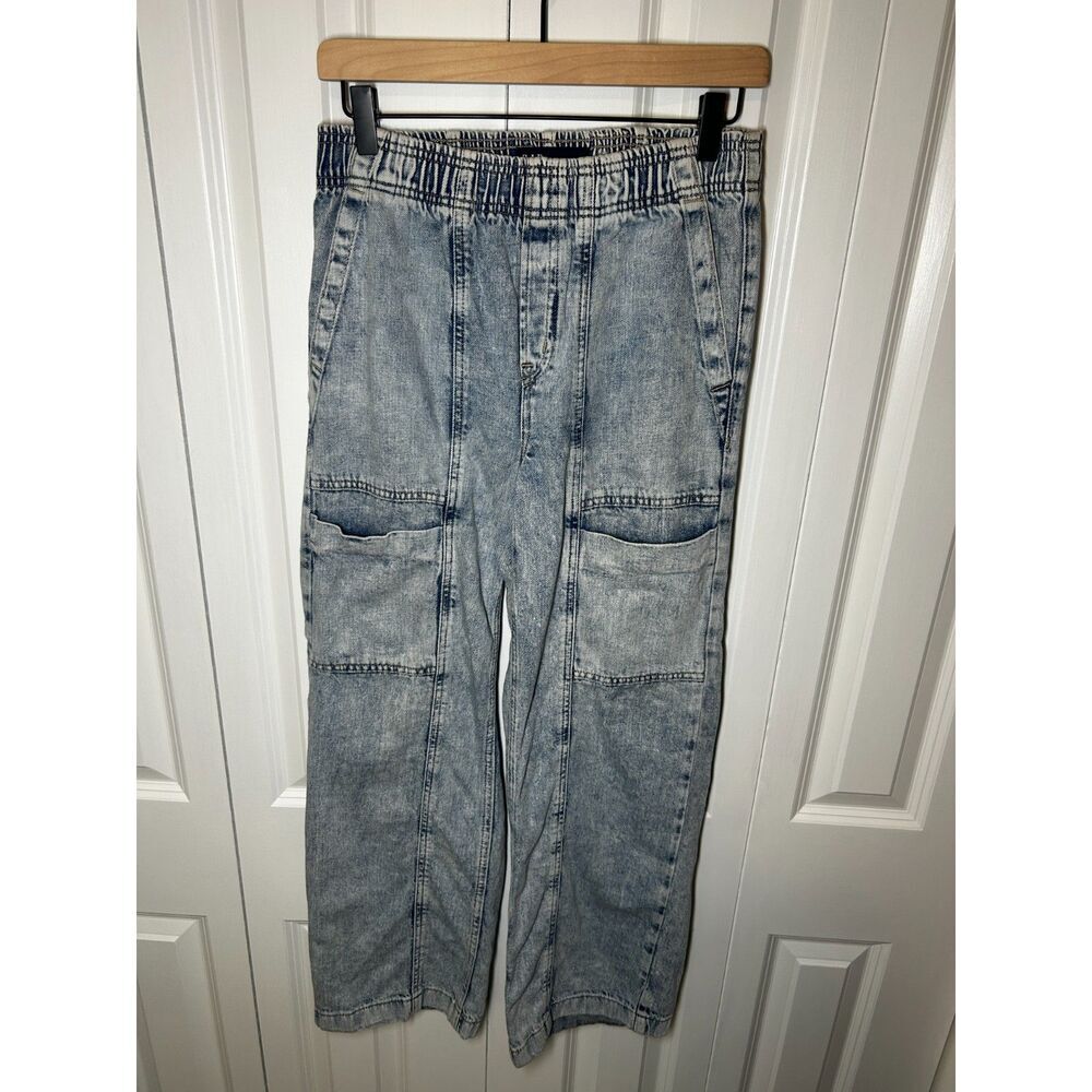 Gap High-Rise Wide-Leg Pull-On Cargo Jeans - Light Acid Wash (Size XS)
